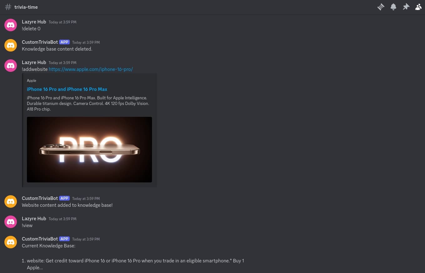 Discord Bot iPhone 16 pro add website