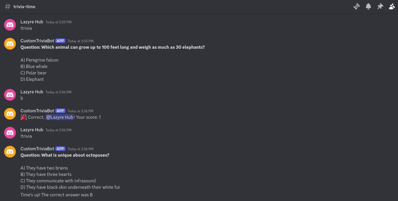 Discord Bot right answer and timeout